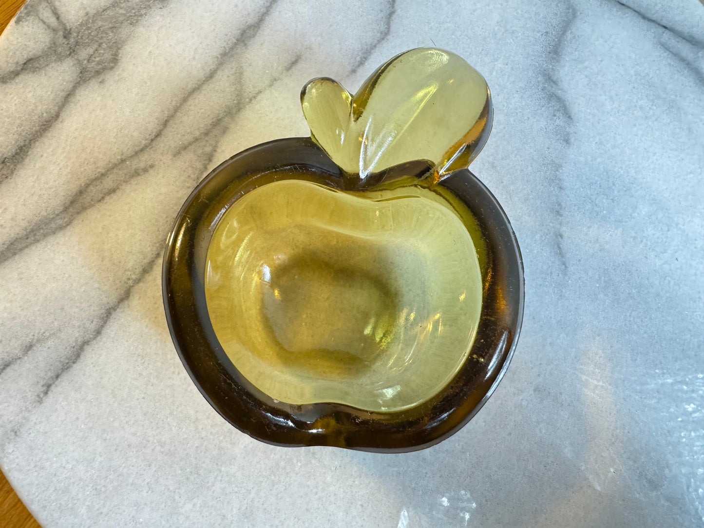 Yellow Thick Glass Apple Shaped Ashtray with Cigar Holder | Vintage Art Glass | Retro Kitsch |