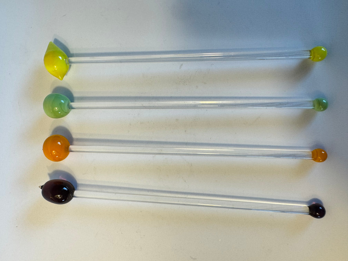 Glass Fruit Cocktail Stirrers | Grape Orange Apple Lemon | Vintage Retro Kitsch | Barware Glassware Dinner Party |
