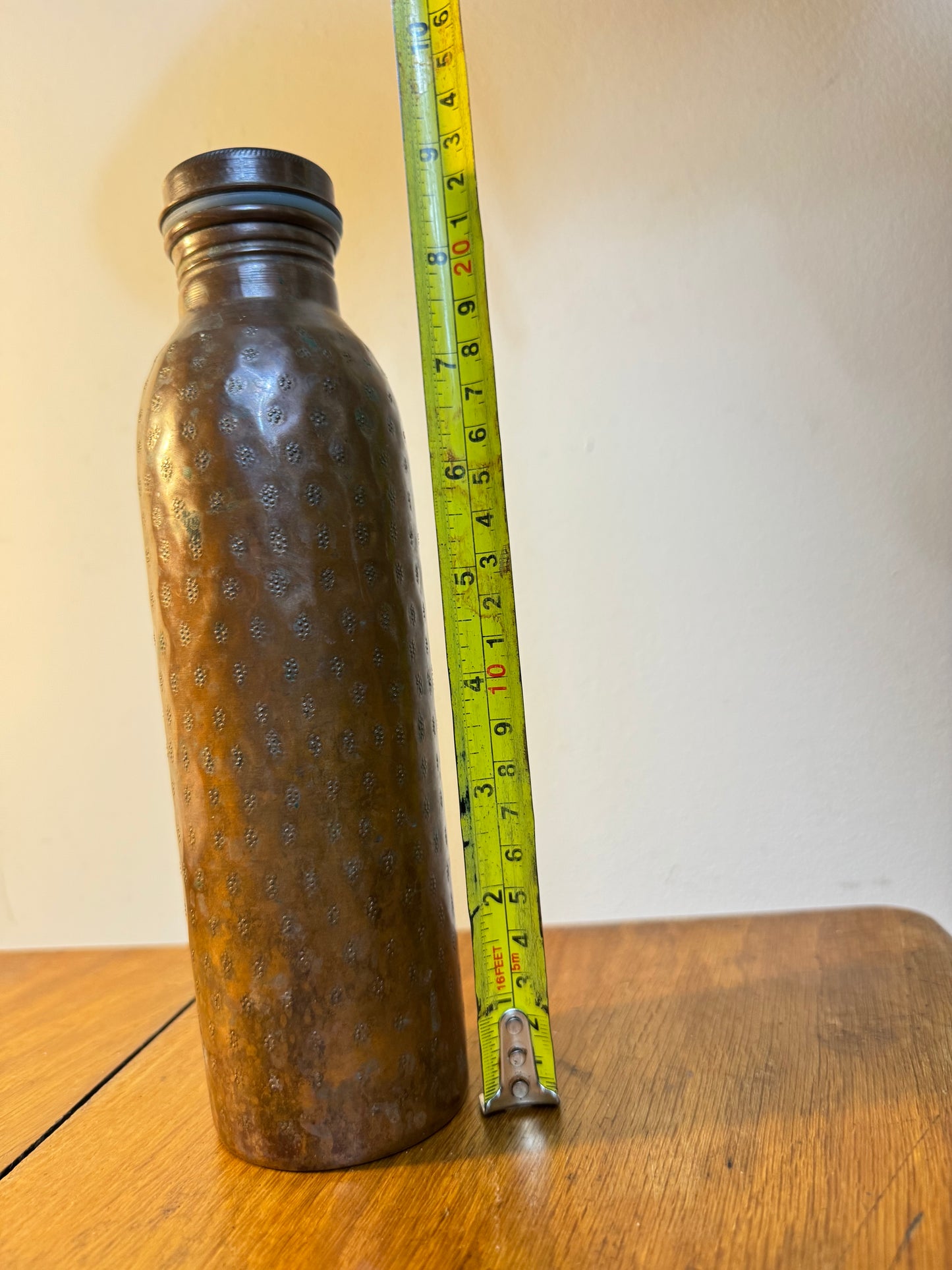 Hammered Copper Flask Bottle with Screw Top Lid | Vintage Retro Antique |