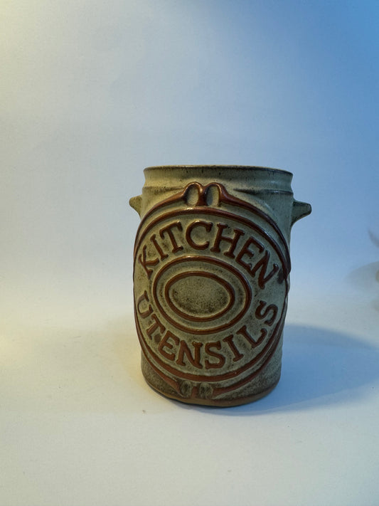 Kitchen Utensil Holder Pot | Stoneware | Vintage Retro 70’s | Kitchenware Kitchenalia |