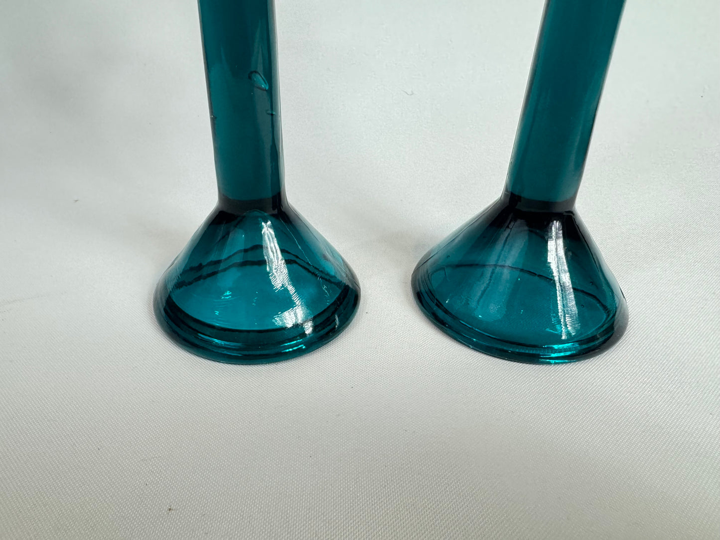Turquoise Glass Candlestick Holders | Set of 2 | Vintage Retro