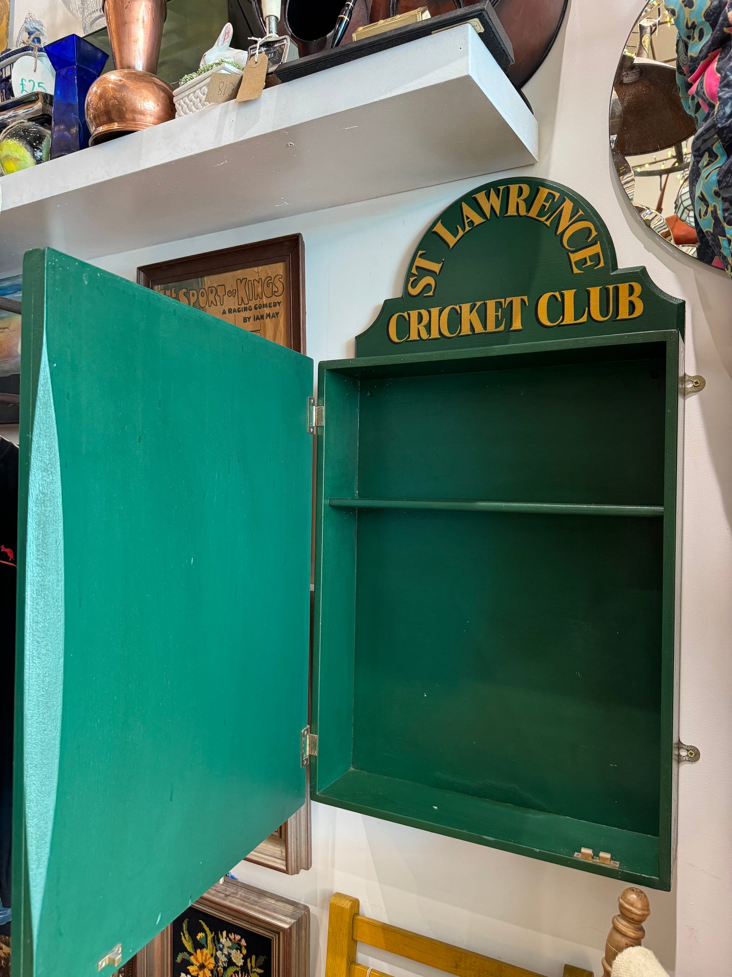 St Lawrence Cricket Club Wooden Wall Cabinet | Handcarved & Handpainted | Vintage Antique | British Cricket |