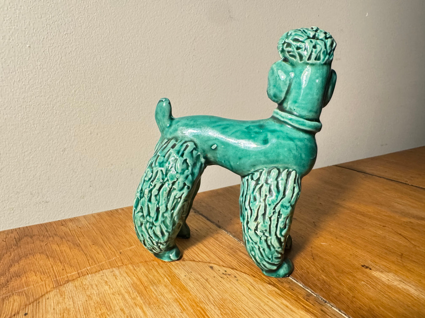Ceramic Green Glazed Spaghetti Poodle Dog | Vintage Retro |