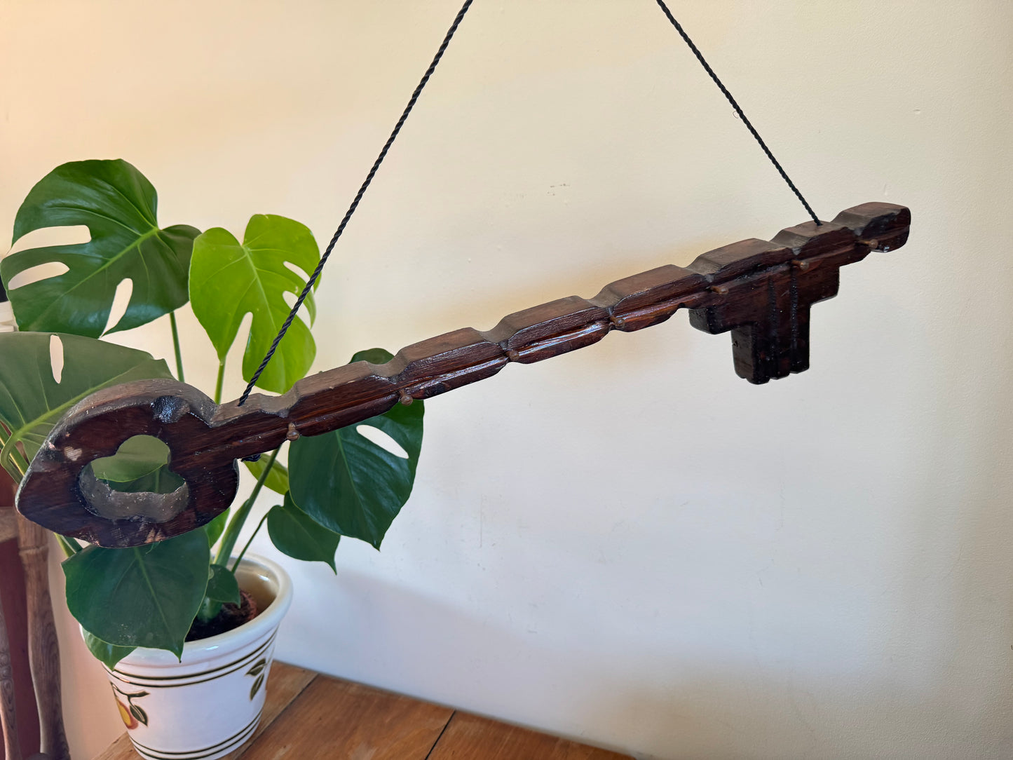 Large Rustic Wooden Key Hook Holder | Vintage Retro | Folk Art | Handcrafted |