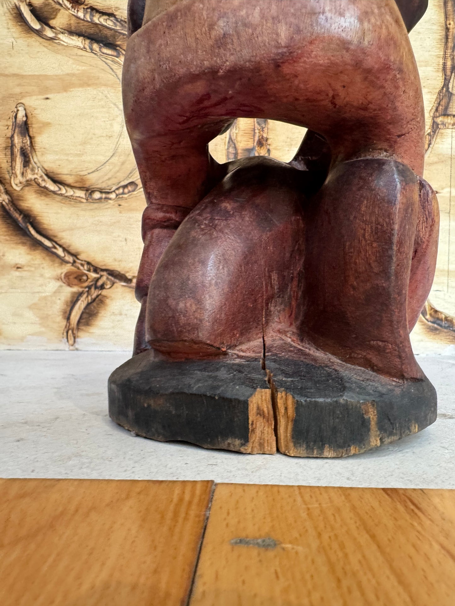 Hand Carved African Wooden Statue Sculpture of Sitting Man | Vintage Retro | Quirky Unique Decor |