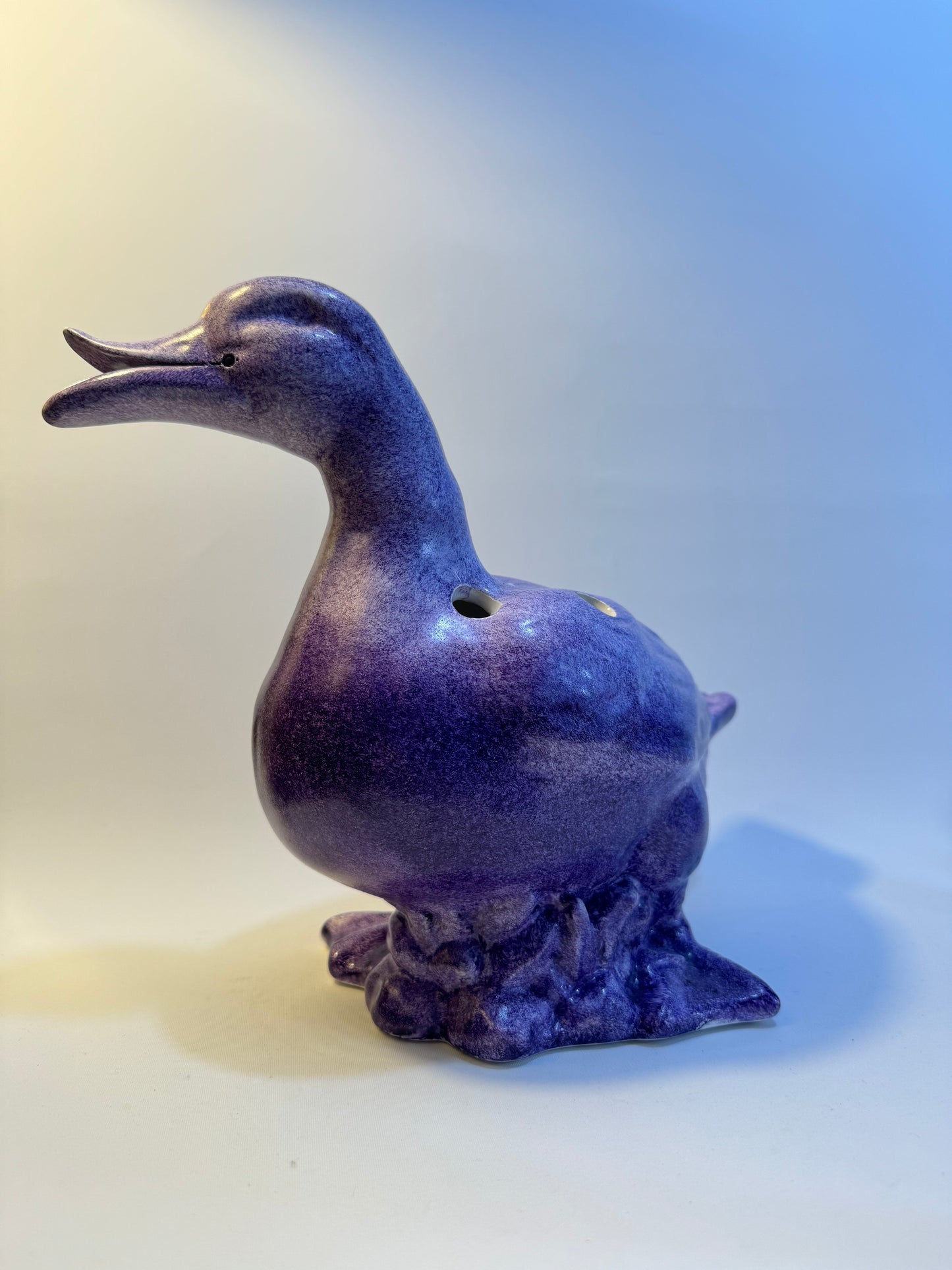 Ceramic Flower Duck | Vintage Retro | Purple Flower Frog Vase | French |