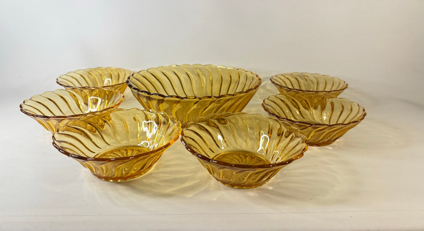 Glass Dessert Bowl Set. Bagley England. Vintage Depression Glass.