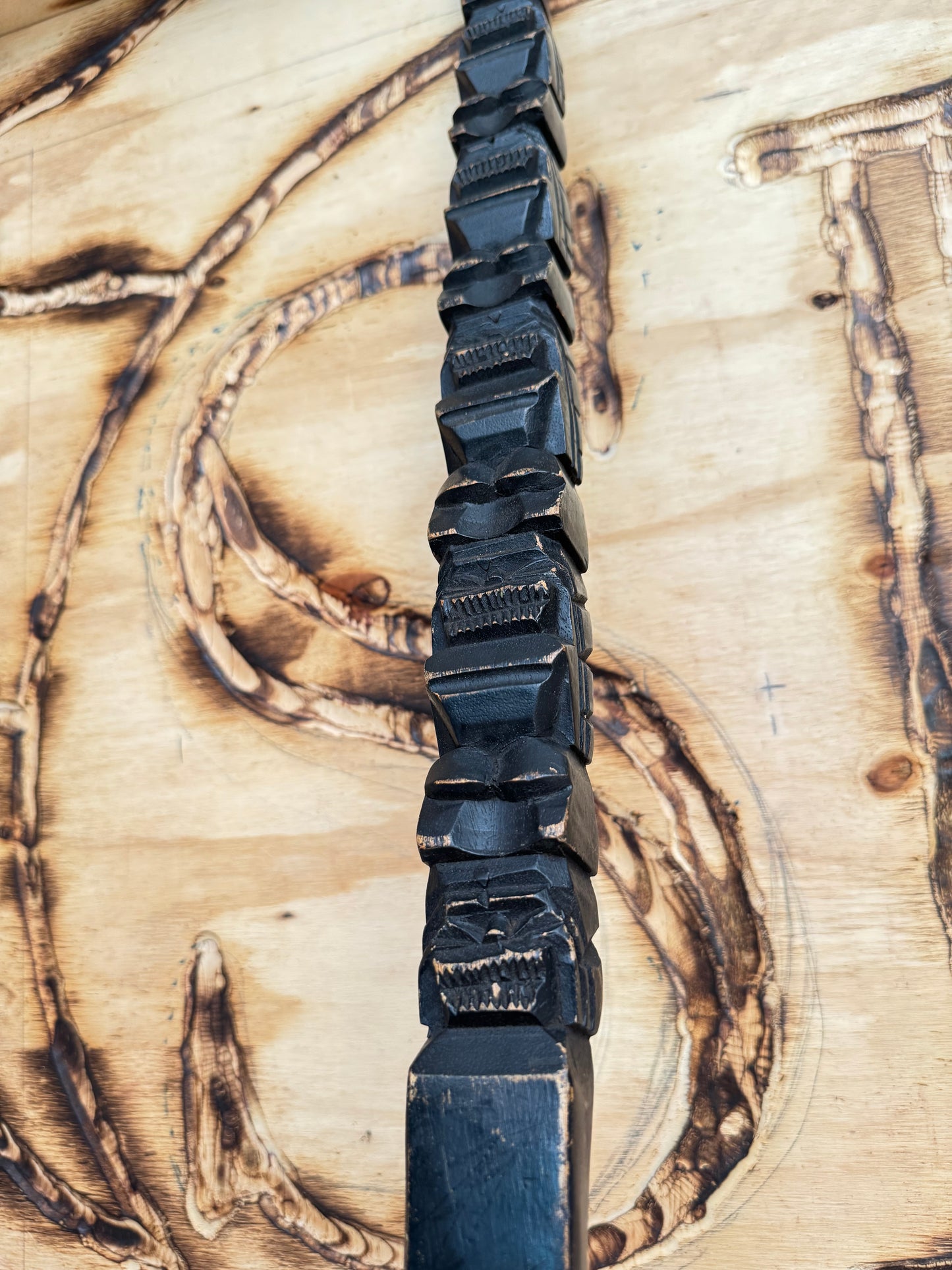 Oversized Hand-Carved Decorative Fork | Tribal Totem Style | Quirky Unique |
