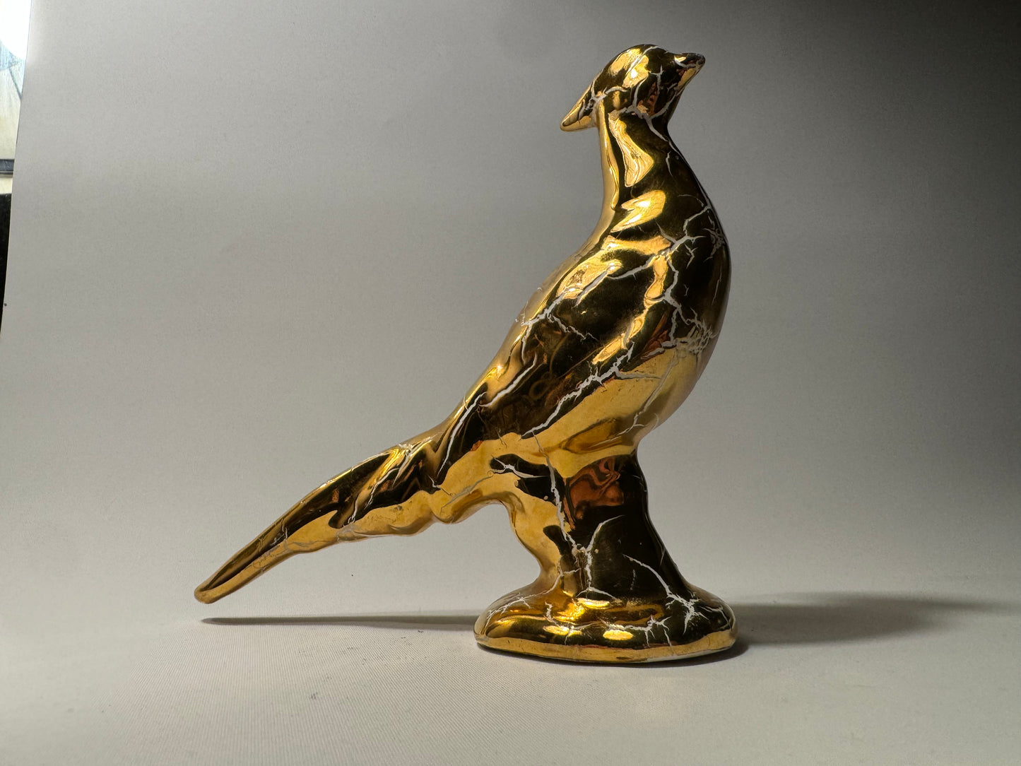 22K Handpainted Gold Ceramic Pheasant Statue Ornament | Canada | Vintage Retro |