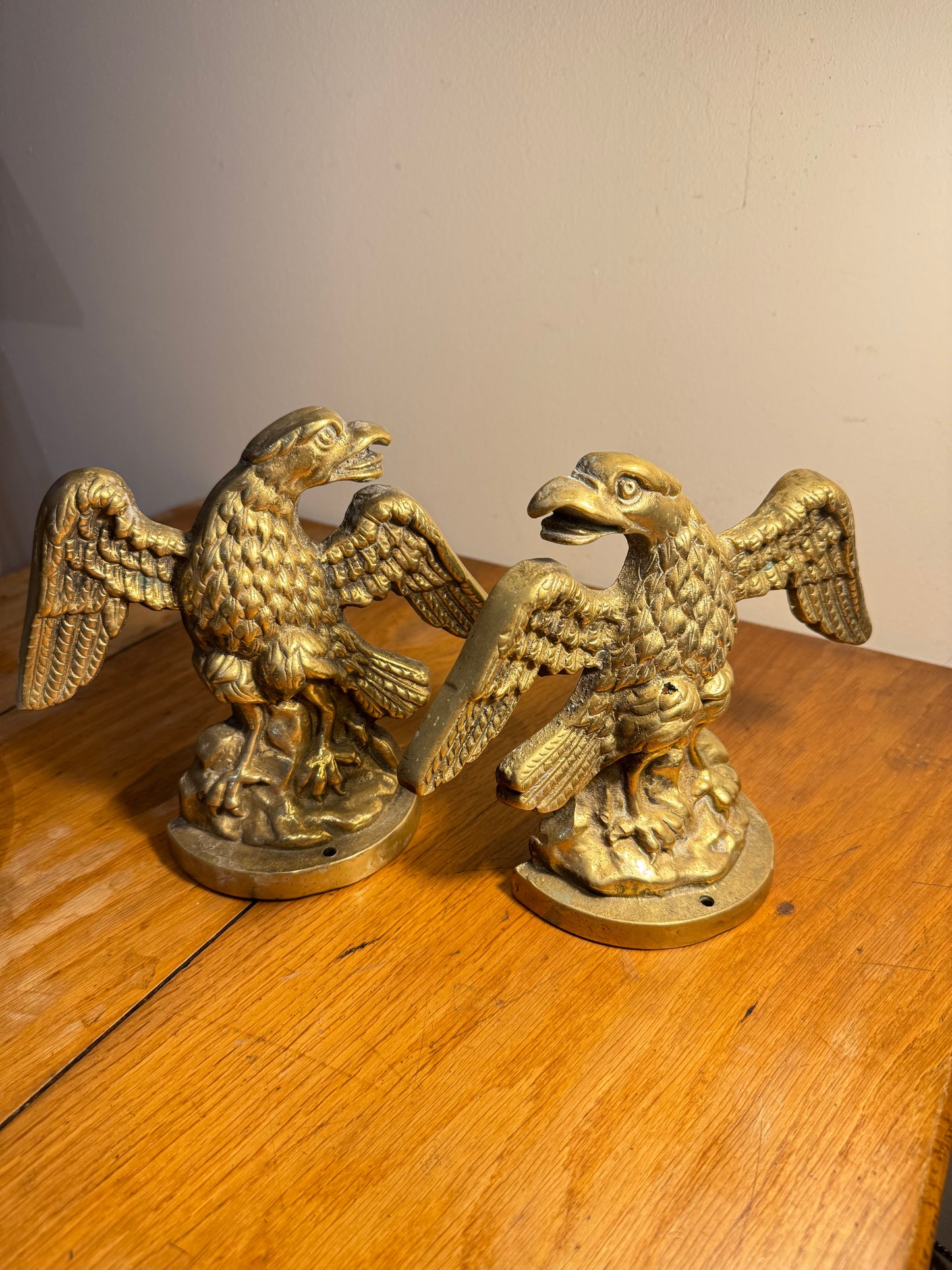 Pair of Antique Solid Brass Fire Place Andirons | Eagle Ornaments/Fire dog Ends | Fire Place Decor |Chenets/Eagles | Vintage Unique |
