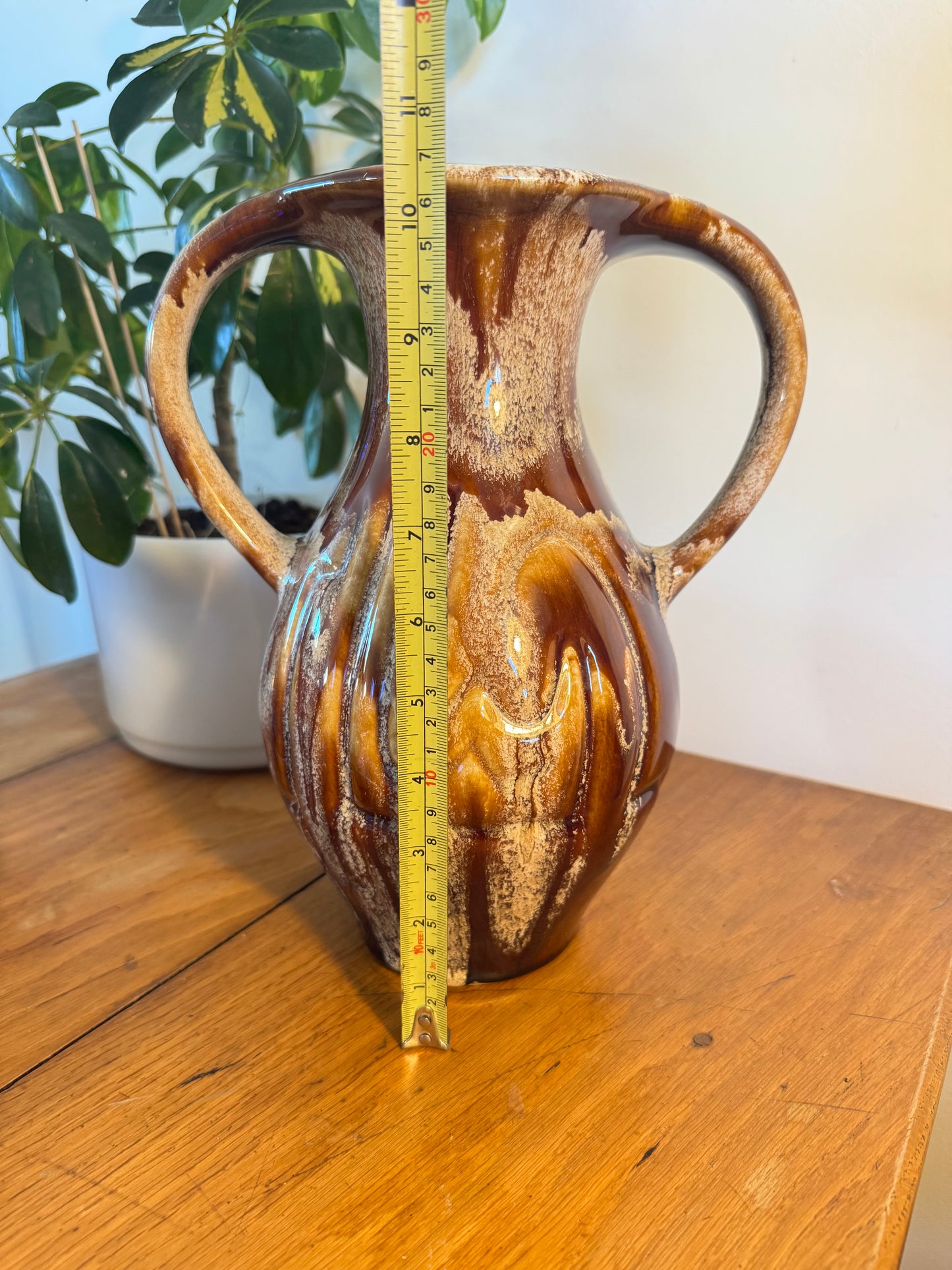 Large Ceramic Vase with Drip Glaze | Twin Double Handle | Vintage Retro Home decor |