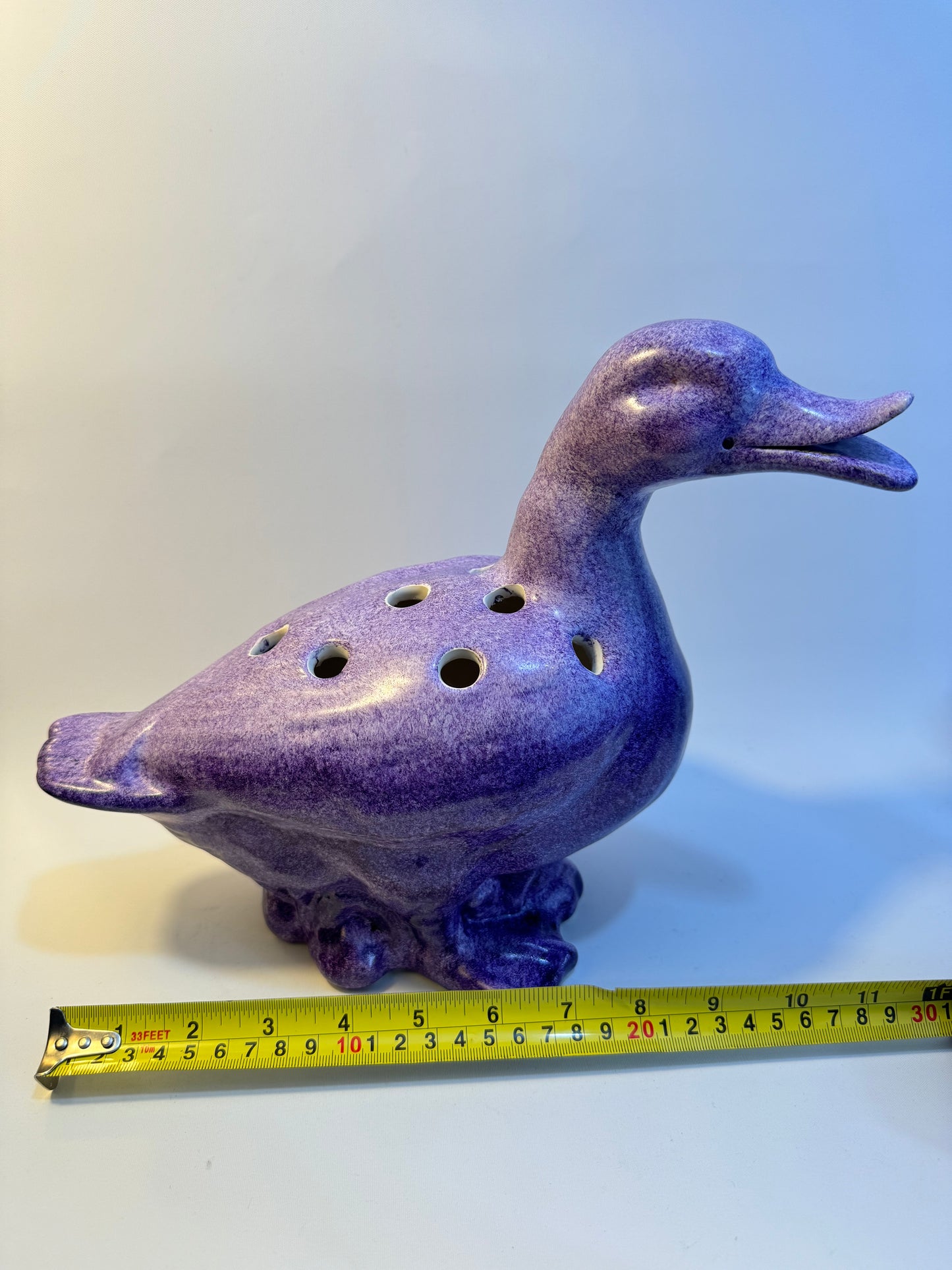 Ceramic Flower Duck | Vintage Retro | Purple Flower Frog Vase | French |