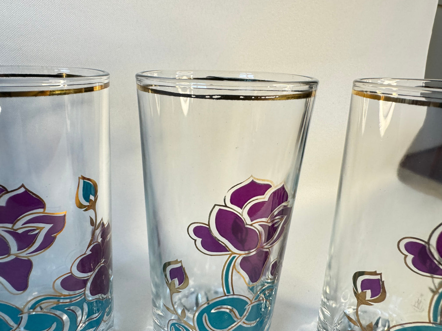 Italian Glass Pitcher and 6 Tumblers with Floral Pattern | Vintage Retro Barware | Prop Set Dressing