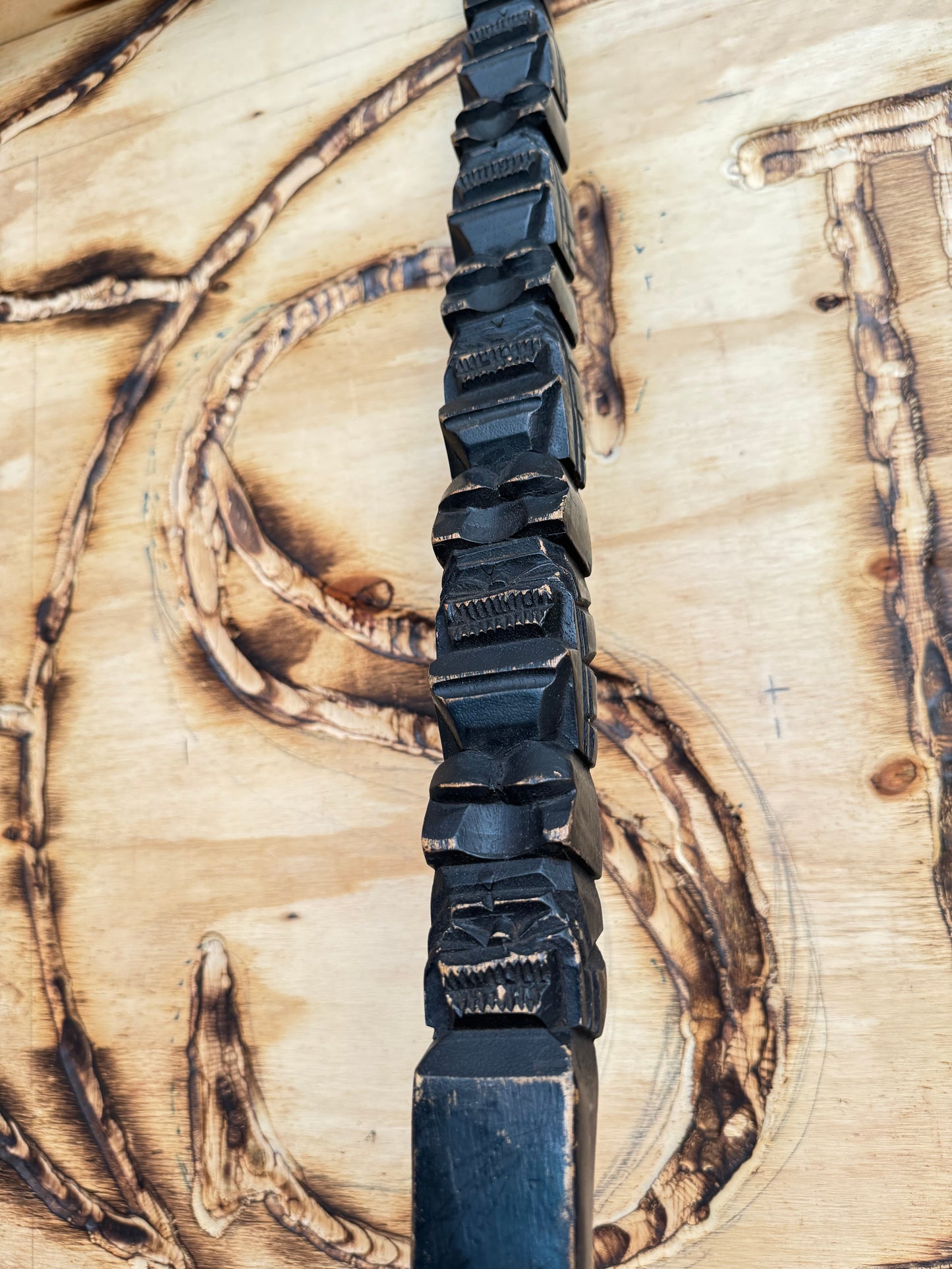 Oversized Hand-Carved Decorative Fork | Tribal Totem Style | Quirky Unique |