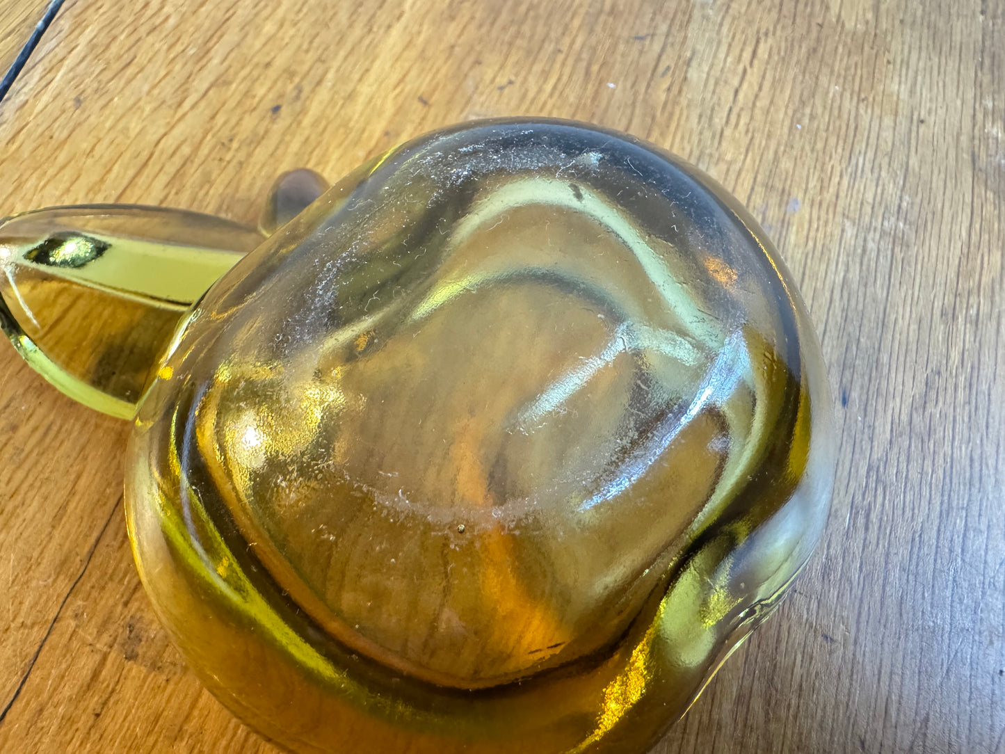 Yellow Thick Glass Apple Shaped Ashtray with Cigar Holder | Vintage Art Glass | Retro Kitsch |