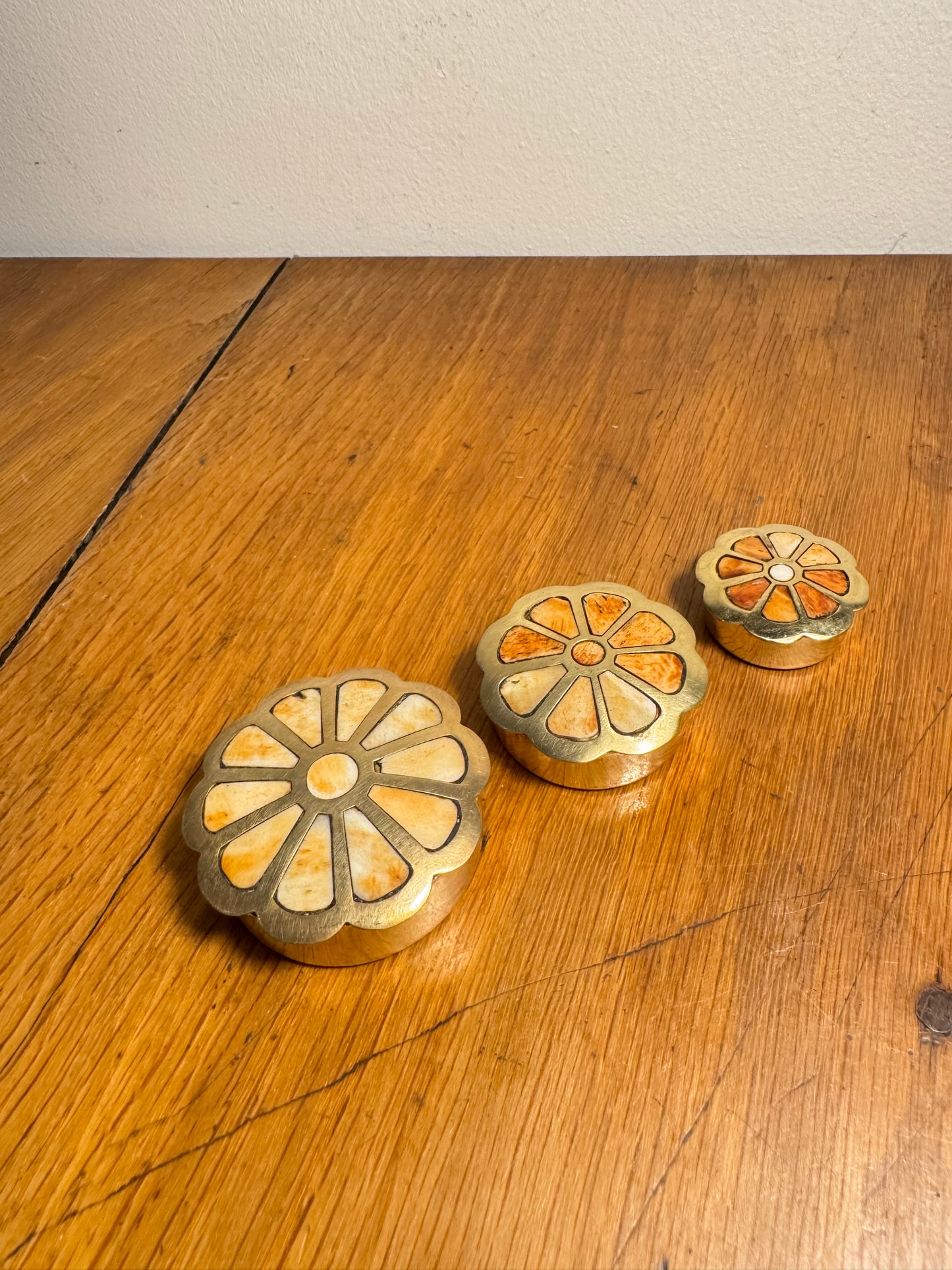 Set of 3 Small Brass Flower Pill Boxes | Vintage Retro | Trinket Box |