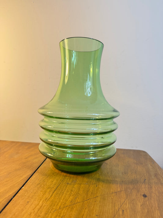 Green Hooped Glass Vase | Vintage Retro | Unusual Unique Quirky | Scandi |