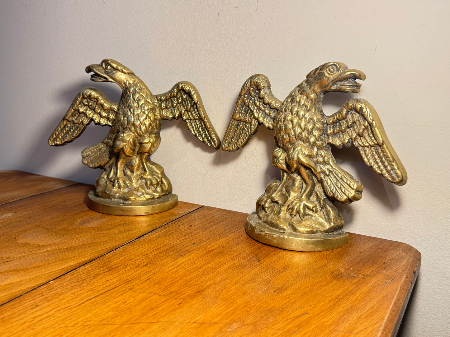 Pair of Antique Solid Brass Fire Place Andirons | Eagle Ornaments/Fire dog Ends | Fire Place Decor |Chenets/Eagles | Vintage Unique |
