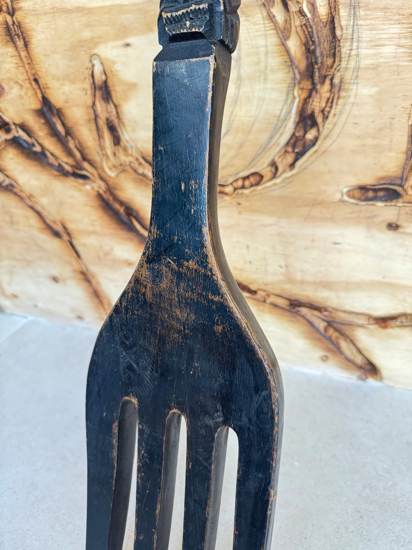 Oversized Hand-Carved Decorative Fork | Tribal Totem Style | Quirky Unique |