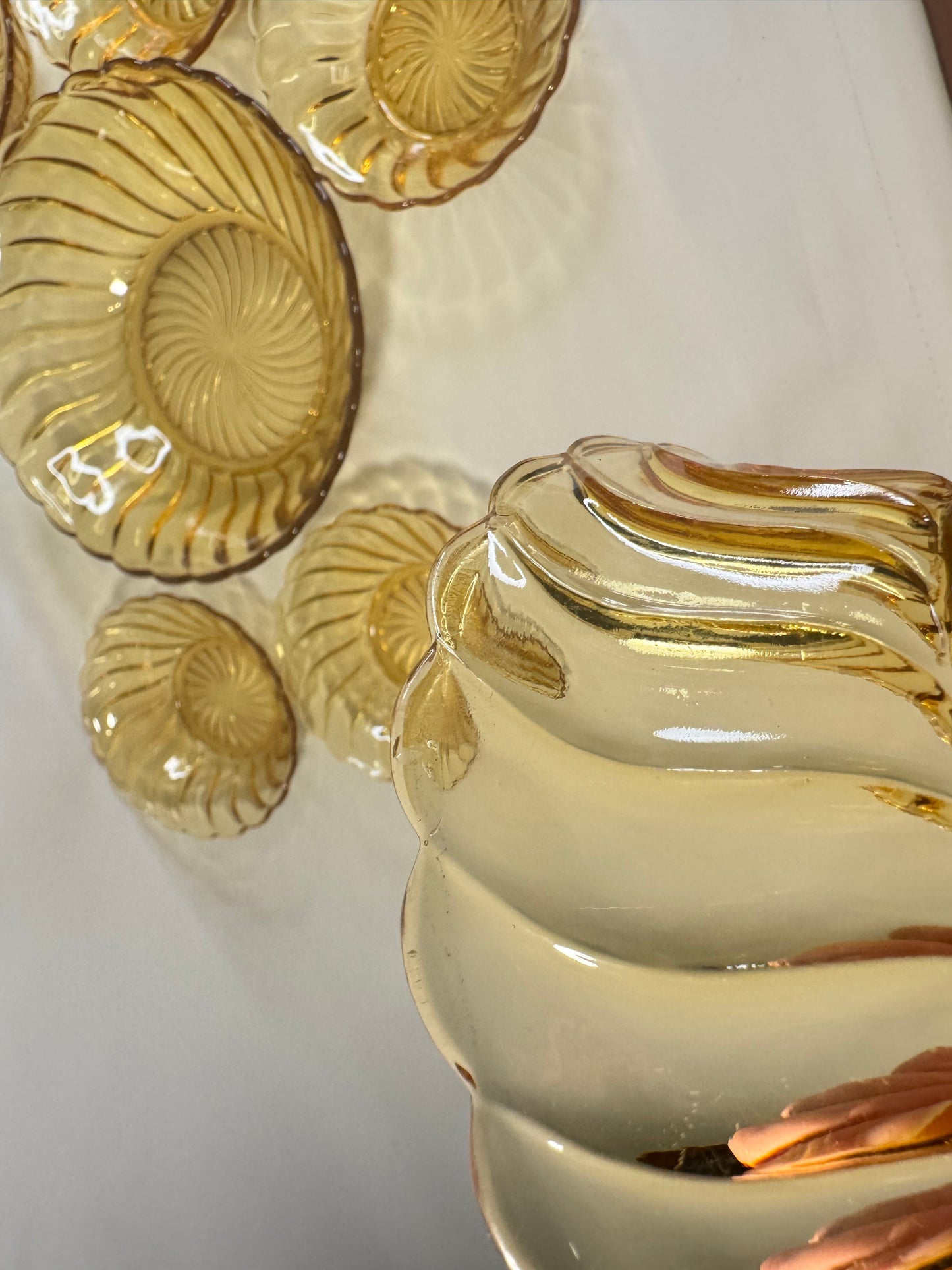 Glass Dessert Bowl Set. Bagley England. Vintage Depression Glass.