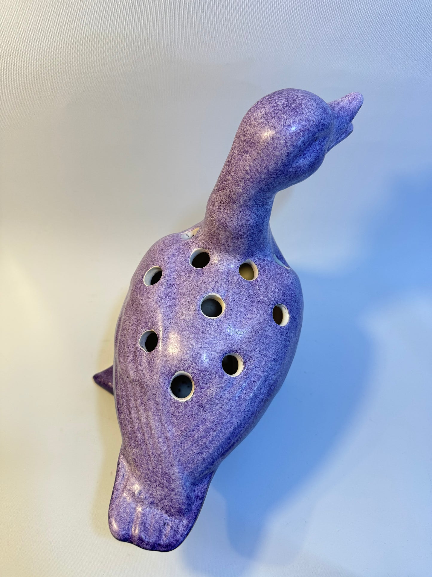 Ceramic Flower Duck | Vintage Retro | Purple Flower Frog Vase | French |