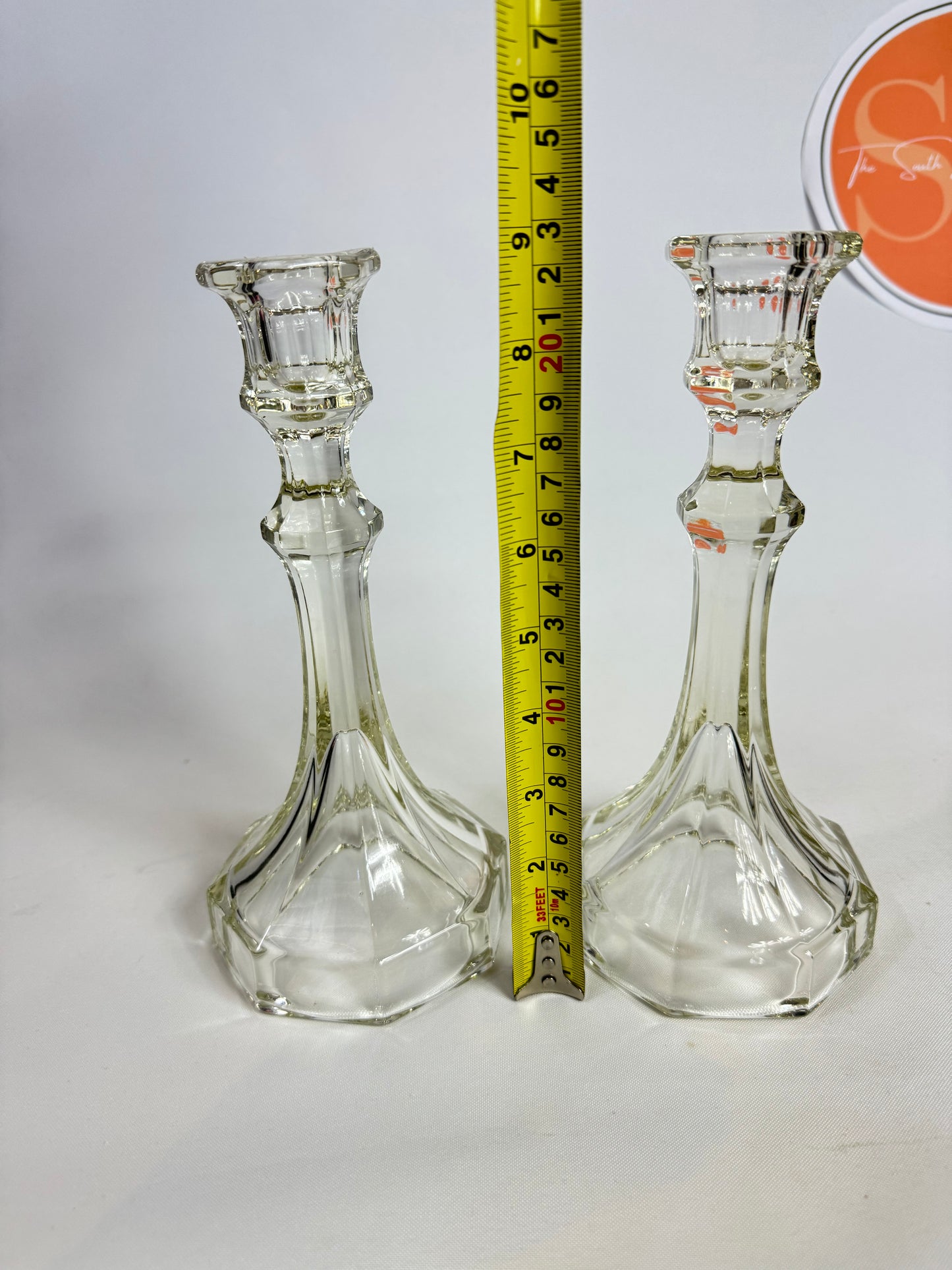 Thick Cut Glass Candlestick Holders | Set of 2 | Vintage Retro |