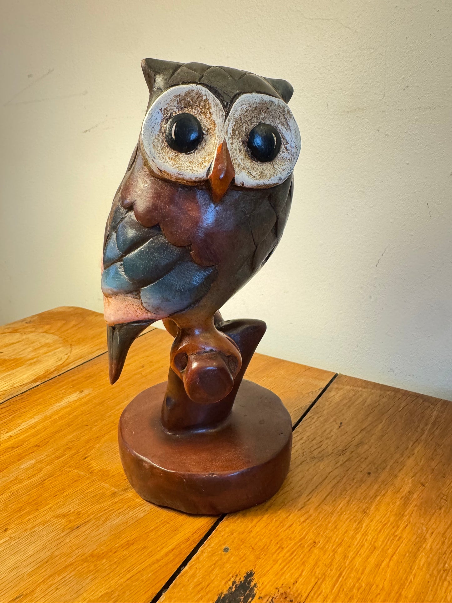 Handcarved Wooden Owl | Vintage Quirky Decor | Folk Art | Bird Sculpture |