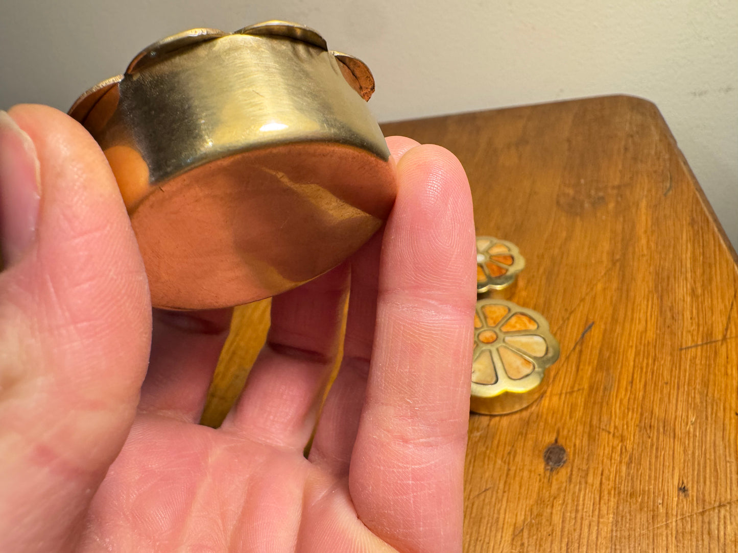 Set of 3 Small Brass Flower Pill Boxes | Vintage Retro | Trinket Box |