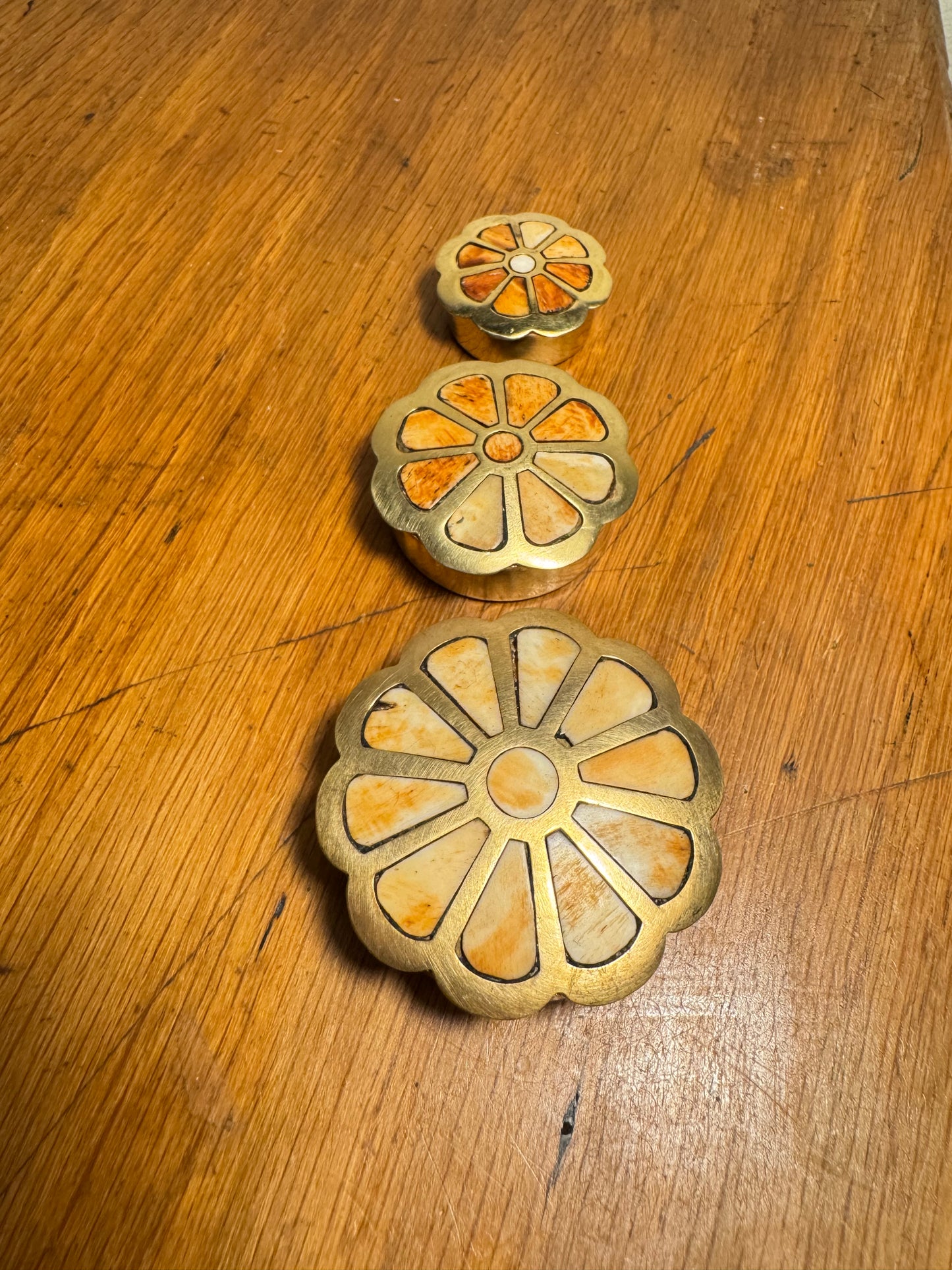 Set of 3 Small Brass Flower Pill Boxes | Vintage Retro | Trinket Box |