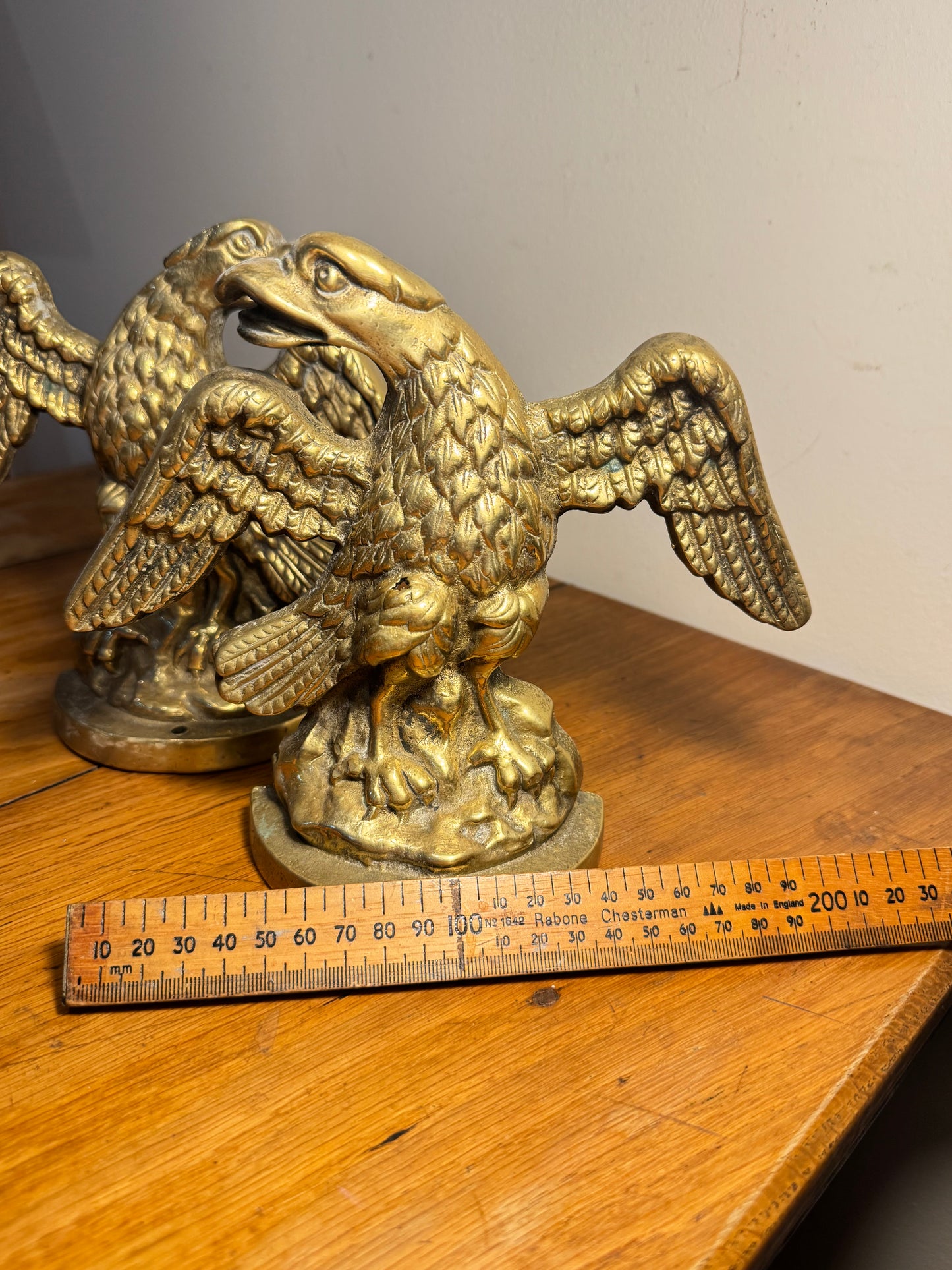 Pair of Antique Solid Brass Fire Place Andirons | Eagle Ornaments/Fire dog Ends | Fire Place Decor |Chenets/Eagles | Vintage Unique |