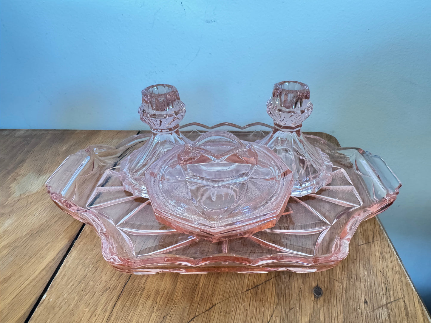 Pink Glass Vanity Set | Dressing Table | Retro Vintage Unique |