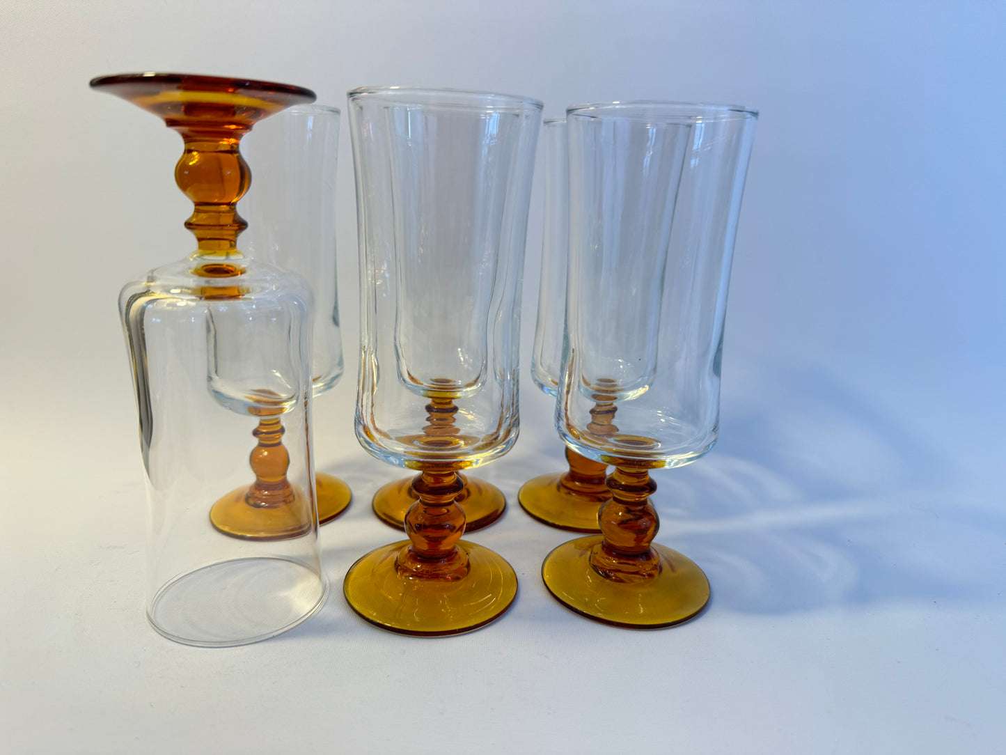 Luminarc Amber Stem Champagne Flute Glasses | Vintage Retro Barware | French Made in France