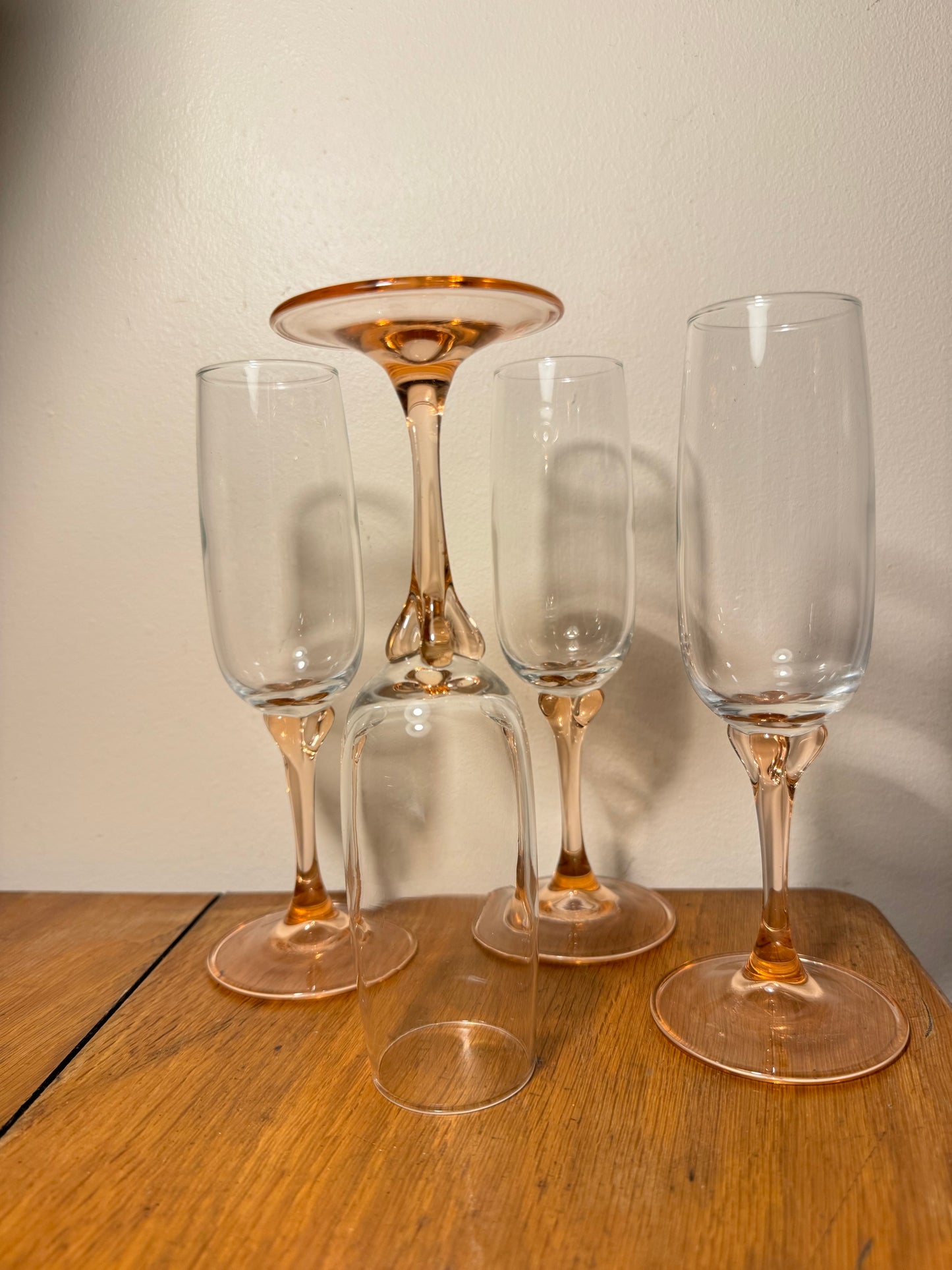 Luminarc Veronese Pink Stem Champagne Glasses | Vintage Retro 70s | Pretty Cute Kitsch |
