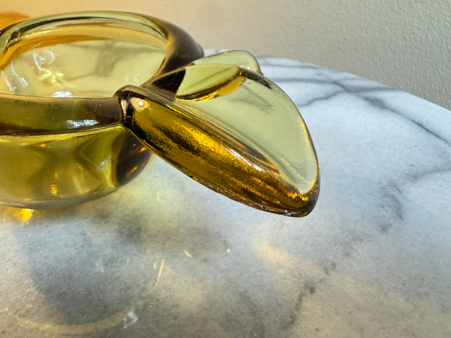 Yellow Thick Glass Apple Shaped Ashtray with Cigar Holder | Vintage Art Glass | Retro Kitsch |