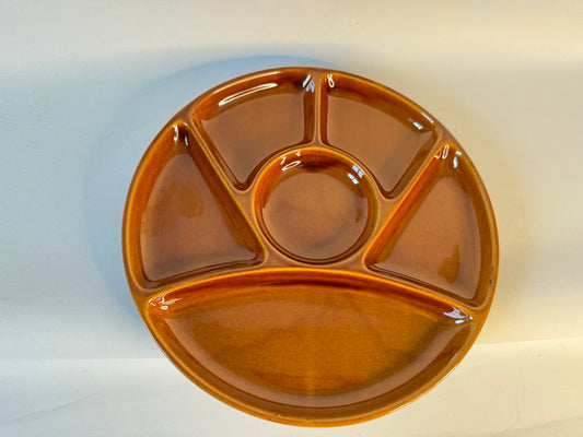 Sectional Glazed Plate Platter | Fondue Plate | Bento Box Plate | Made in Japan | Vintage Retro | 70s | Green | Burnt Orange |