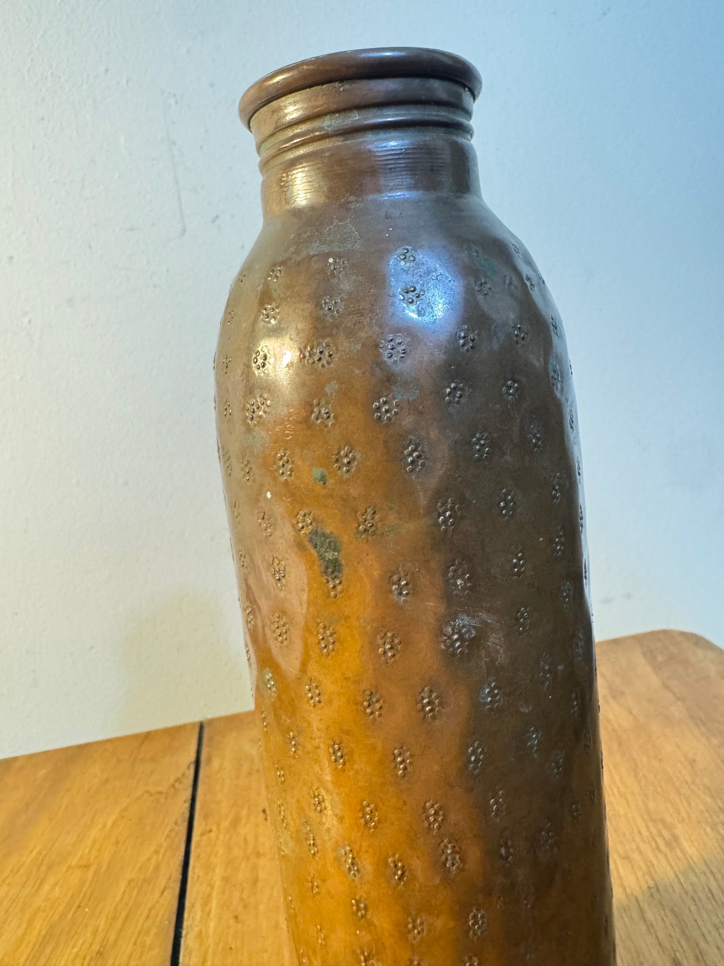 Hammered Copper Flask Bottle with Screw Top Lid | Vintage Retro Antique |