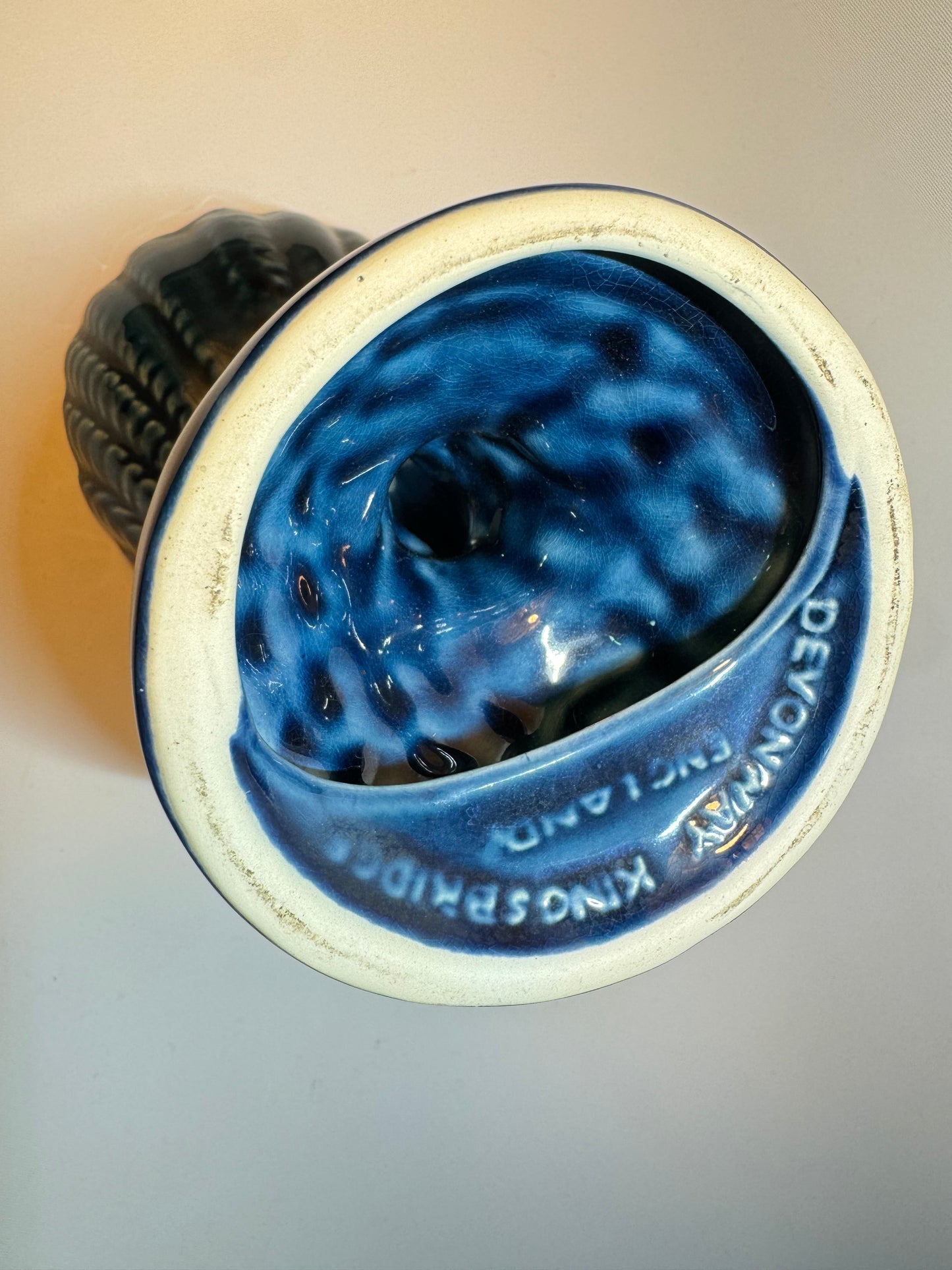 Devonway Pottery Deep Blue Fish Dish Bowl | Pedestal Bowl | Vintage Retro | Quirky Unique |