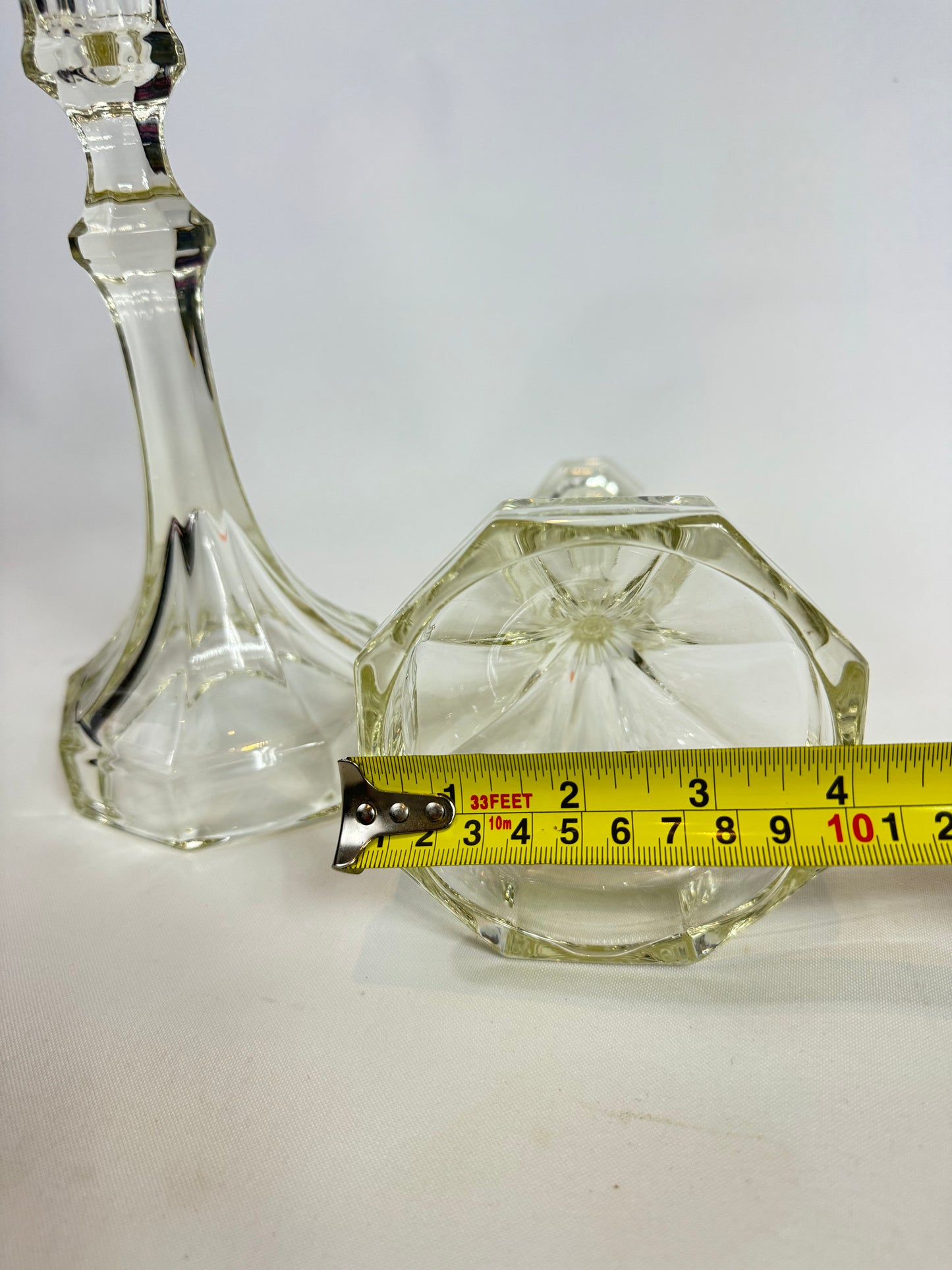 Thick Cut Glass Candlestick Holders | Set of 2 | Vintage Retro |