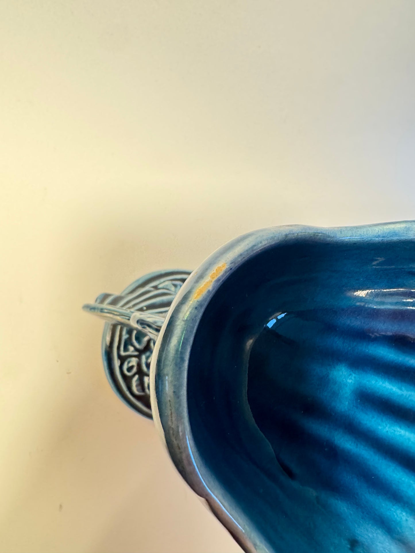 Devonway Pottery Deep Blue Fish Dish Bowl | Pedestal Bowl | Vintage Retro | Quirky Unique |