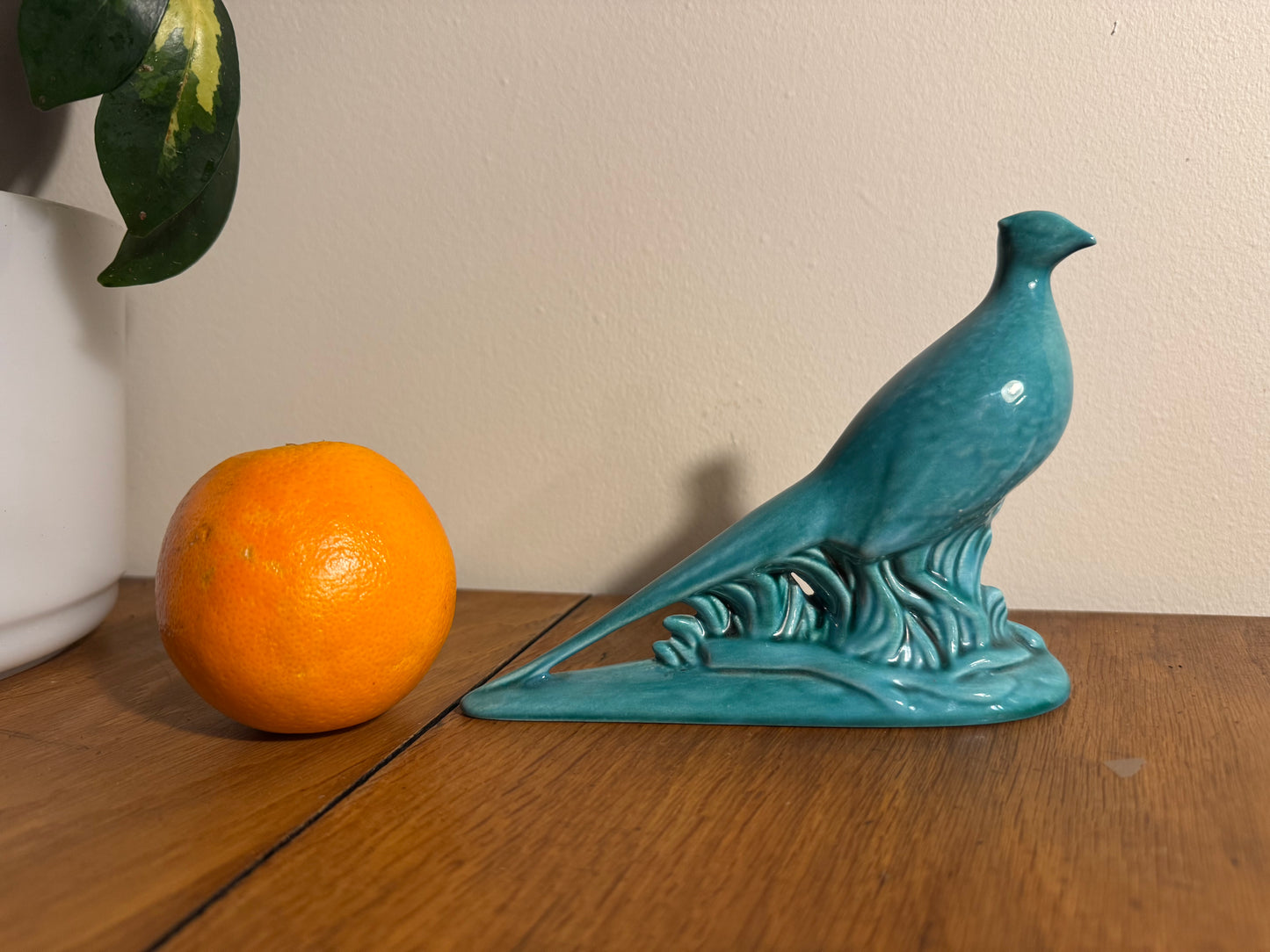 Turquoise Green Ceramic Pheasant Statue Ornament | Vintage Retro Decor | Made in UK |