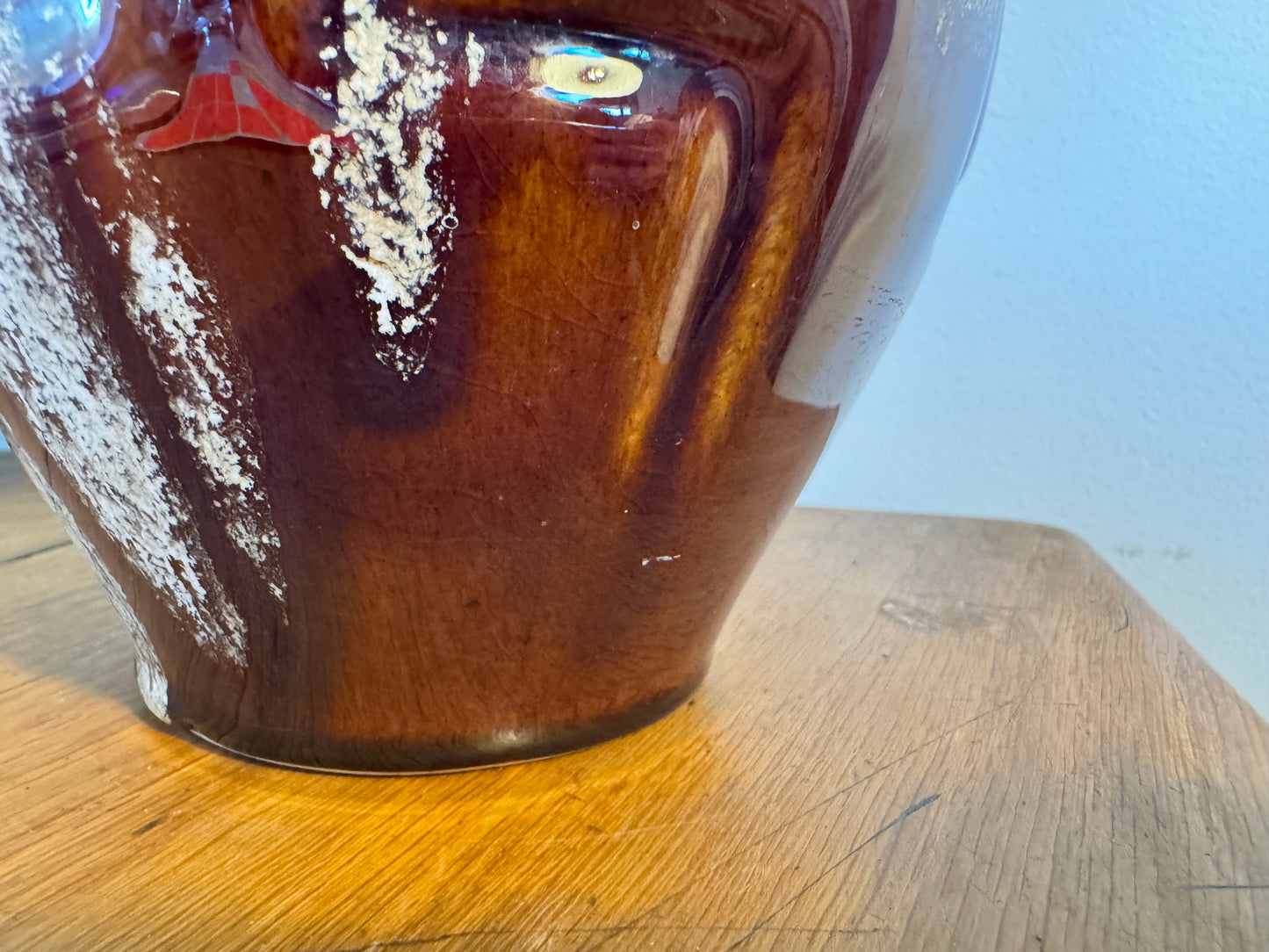 Large Ceramic Vase with Drip Glaze | Twin Double Handle | Vintage Retro Home decor |