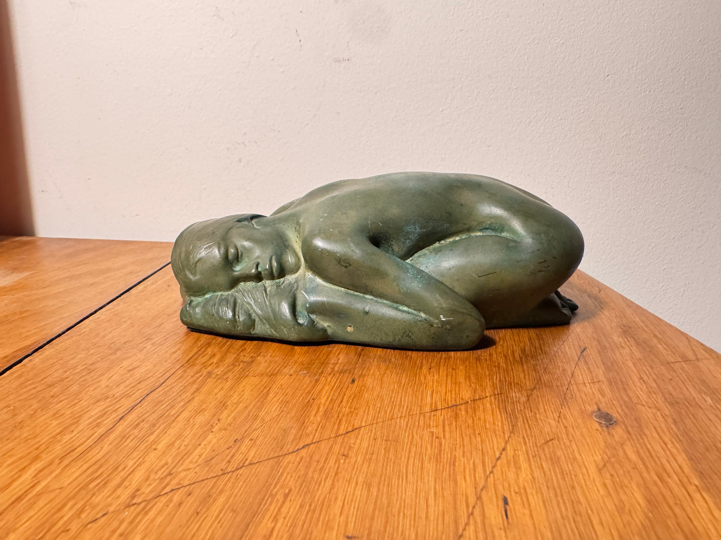 Carved Slate Sleeping Nude Lady Figure With Bronzed Effect Finish | Vintage Decor | Art Deco | Unique | c1930 |