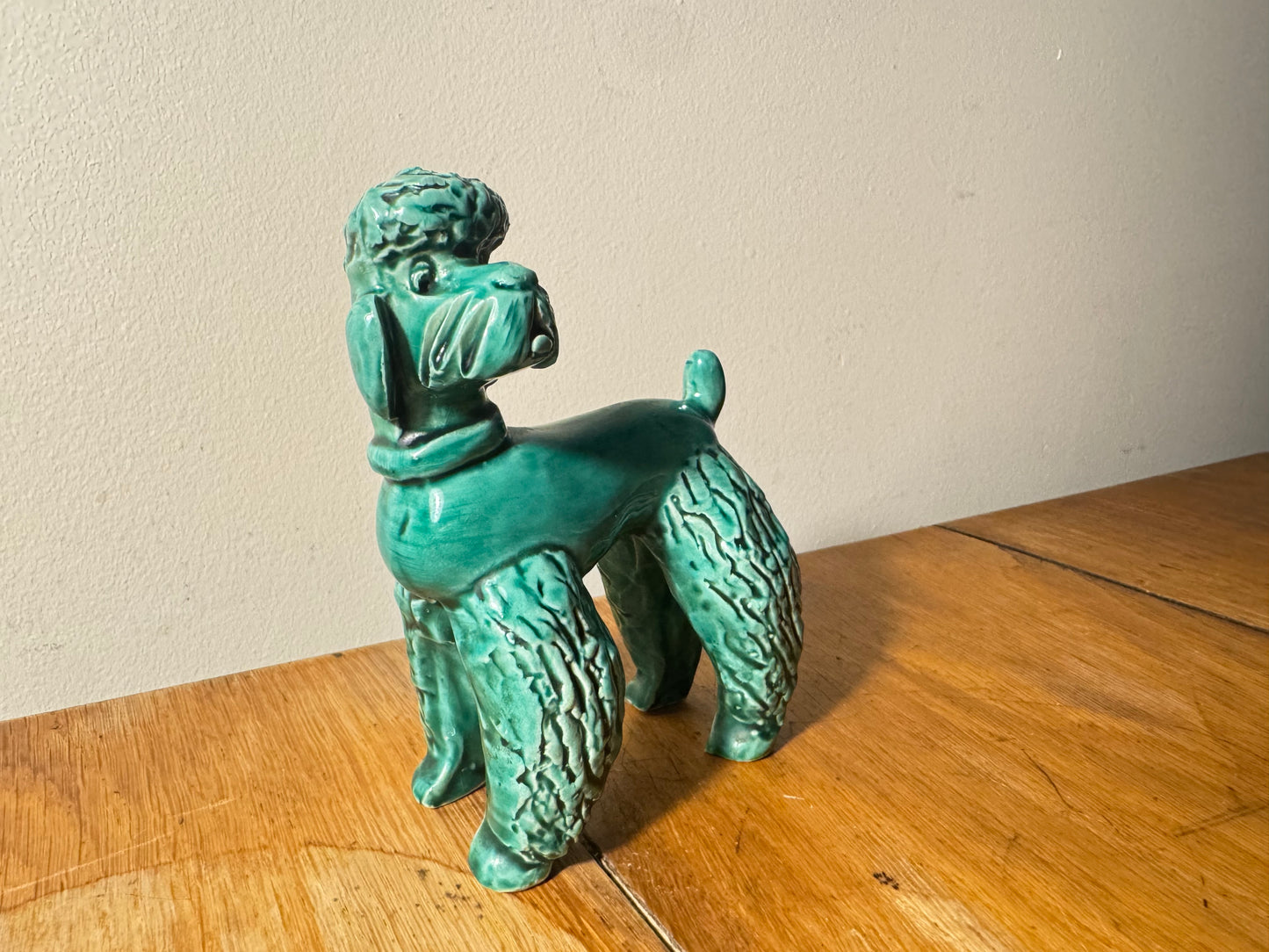 Ceramic Green Glazed Spaghetti Poodle Dog | Vintage Retro |