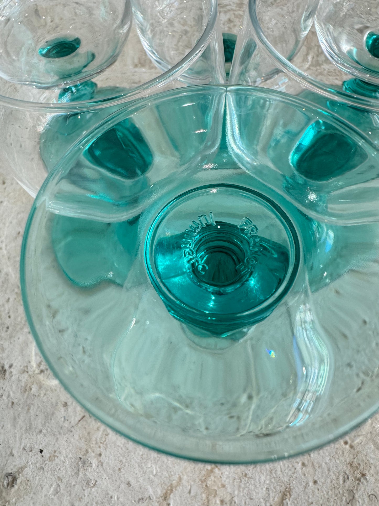 Turquoise Stem Glasses | Luminarc France | Wine/Cocktail/Aperitivo Glasses | Vintage Retro Barware Glassware |