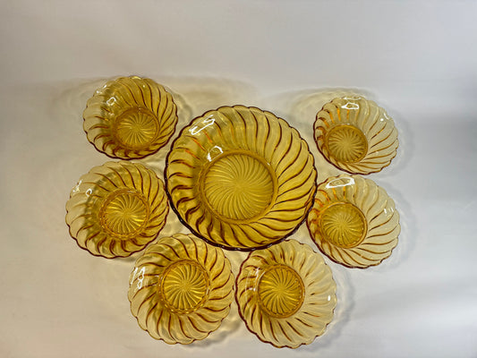Glass Dessert Bowl Set. Bagley England. Vintage Depression Glass.