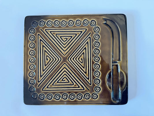 Sylvac 4030 Dark Olive Green Ceramic Cheeseboard | Retro Vintage | Totem design | Unique Quirky | Mid Century MCM |