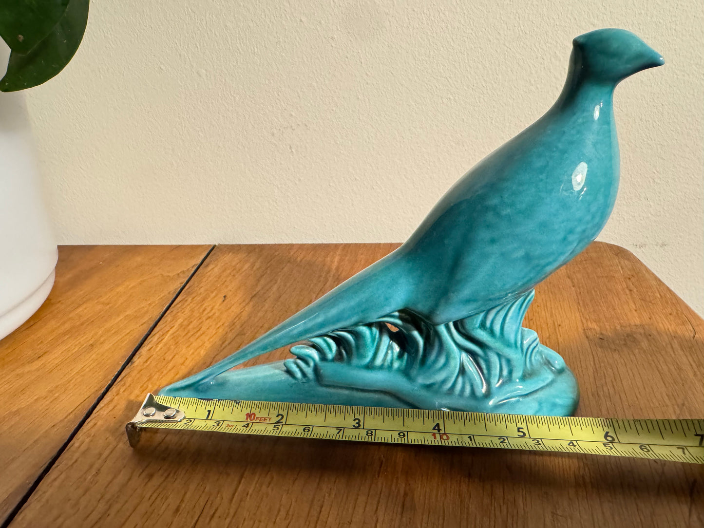 Turquoise Green Ceramic Pheasant Statue Ornament | Vintage Retro Decor | Made in UK |