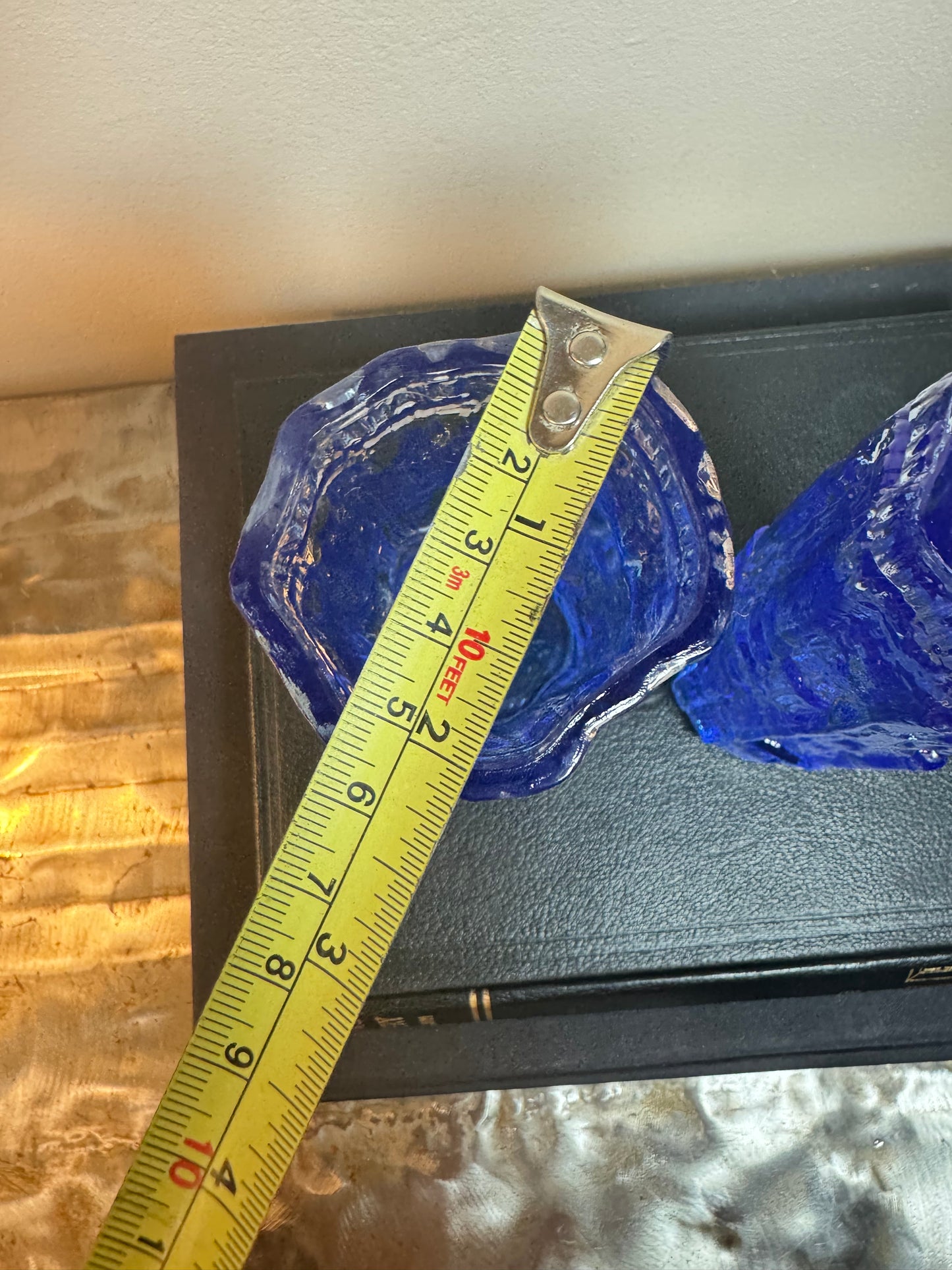 Ravenhead Vintage Blue Vases | Art Glass | Ravenhead Bark Textured Glass | Retro Mid Century | 70s | Pair |