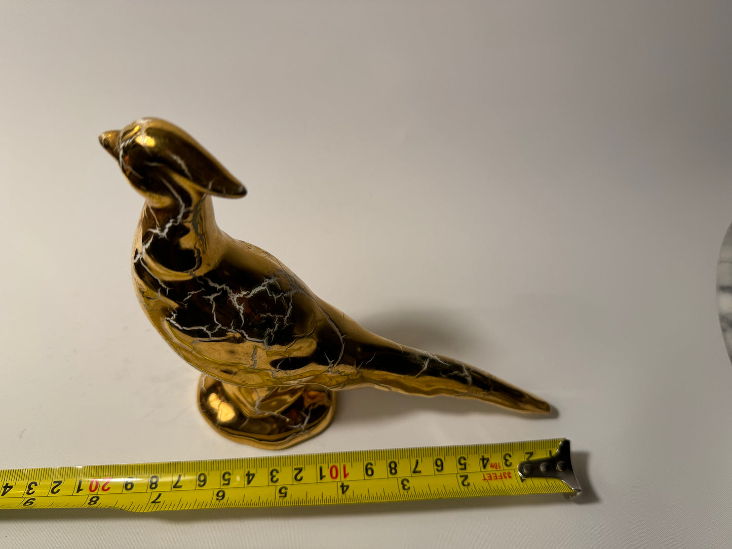 22K Handpainted Gold Ceramic Pheasant Statue Ornament | Canada | Vintage Retro |