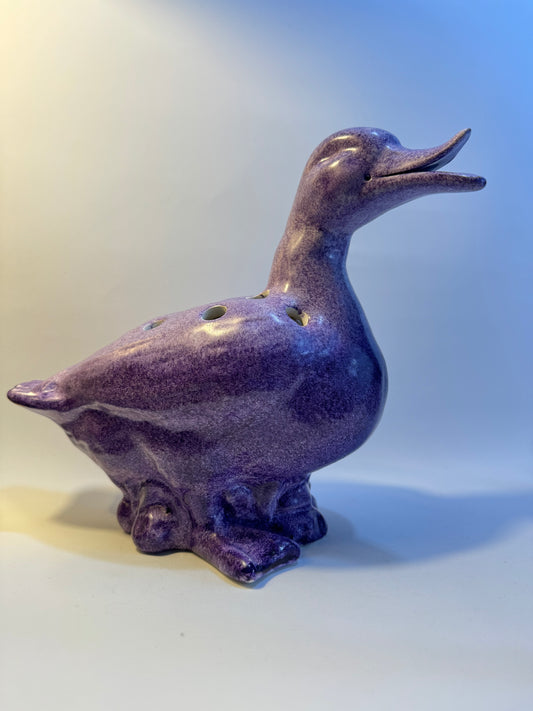 Ceramic Flower Duck | Vintage Retro | Purple Flower Frog Vase | French |